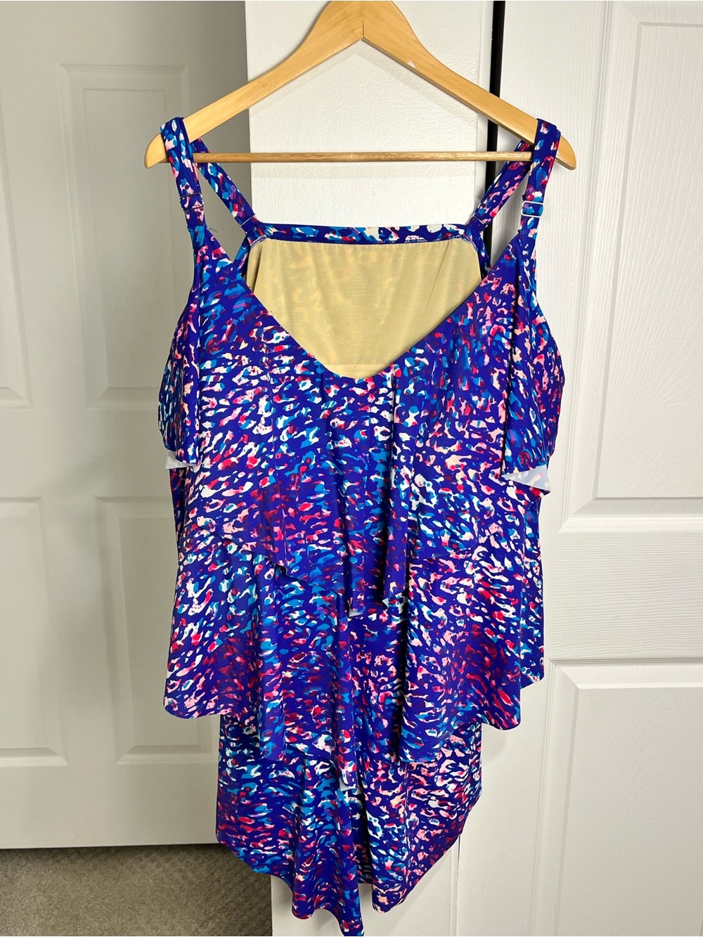 Swimsuits For All Tankini Tank Top Blue Pink Purple  Size 34 Padded Swim EUC